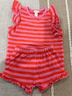 Cat & Jack Pink and Red Striped Ruffle Tank & Shorts Set. 12M.